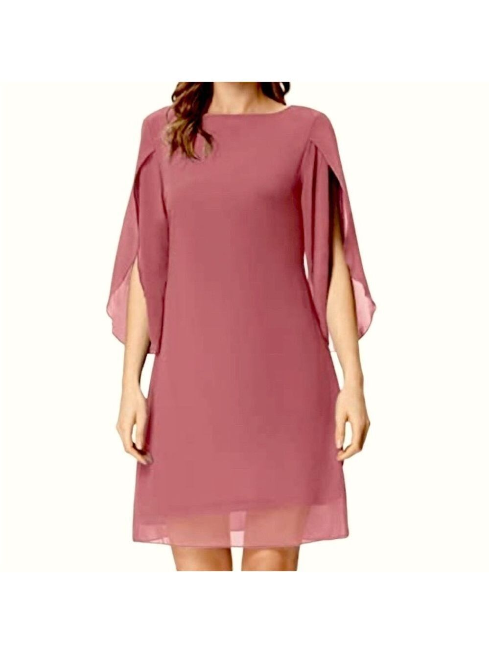 Grace Karin Pink Corral Midi Dress Chiffon Slit Sleeves Flowy Minimalist Sz 3XL